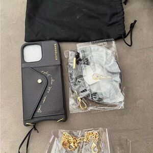 Bandolier Black Leather iPhone13 max crossbody Case and wallet